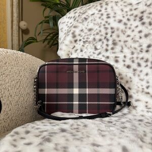 Michael Kors Burgundy Plaid Mini Crossbody Bag